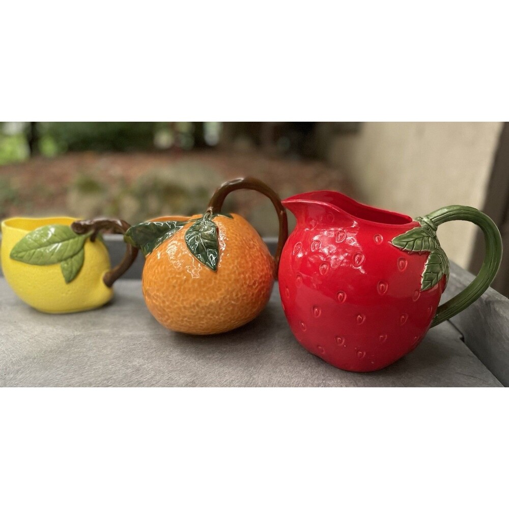 Vintage F. Subtil Portugal Ceramic Fruit Pitchers Creamers Lot (Set of 3)